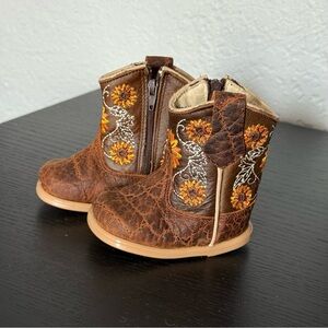 Baby Girl Western Cowgirl Boots 2.5 | Brown Sunflower Embroidery | Toddler Shoes